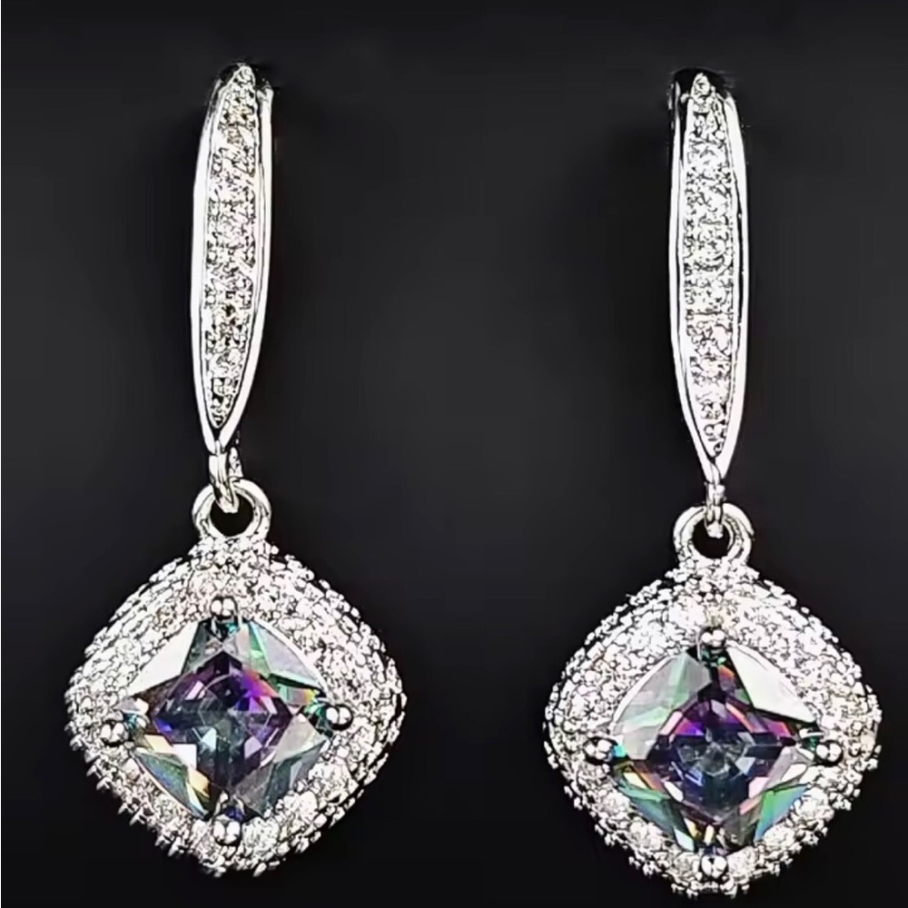 Clearance! Simulated Mystic Topaz Halo Earrings - Picture 3 of 5